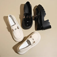 Slip-on Chunky Heel Black Leather Shoes