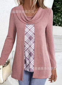 Fashionable Solid-Color Turtleneck Base-Layer Fake Two-Piece T-Shirt