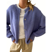 Women's Soft Light Purple Long Sleeve Hip Knitted Cardigan