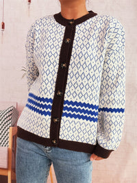 Retro Rhombus Contrast Color Round Neck Long-sleeved Knitted Sweater