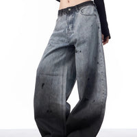 Splash-ink Washed Jeans Loose Casual Straight Trousers