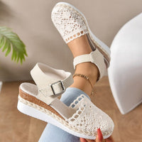 Straw-woven Wedge Sandals Womens Summer Platform Thick-soled Waterproof High Heels