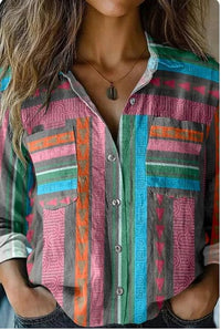 Women's Fashion Plus-size Lapel Long-sleeve Shirt Top