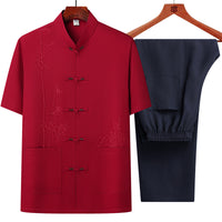 Men's Short Sleeve Chinese Style Chinese Frog Tang Suit Suit