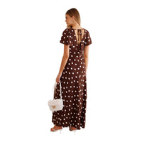 Womens Peplum Dress With Polka-Dot Print And Flared Sleeves