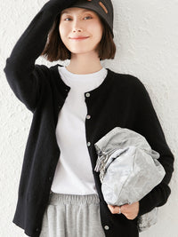 Knitted Pure Wool Round Neck Plain Sweater