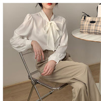 Lace-up Bow Business Wear Solid Color Bottoming Long Sleeve Shirt