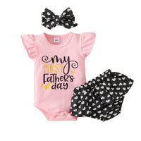 Letter Printed Round Neck Girls' Romper Father's Day Three-piece Suit