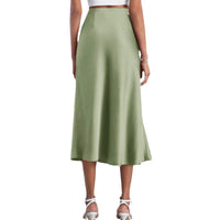 High-waist Satin Skirt, Slit Long Skirt, Satin Midi Skirt, Spring New Style