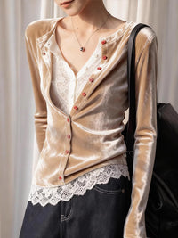Lace-spliced Faux Two-piece Top For Women