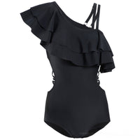 Women's One-piece Triangle Ruffled Sloping Shoulder Sling Hot Spring Swimsuit