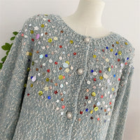 Sweet Design Idle Style Sequined Sweater For Women Spring And Autumn New Knitted Cardigan Outerwear Top