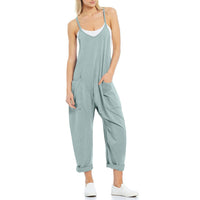 Women Zipper Pocket Suspender Trousers Jumpsuit