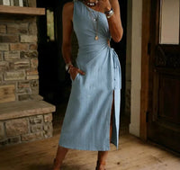 Casual Loose-fitting Cotton Sleeveless Split Dress