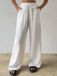 Fashionable Womens Versatile Elastic Waist Casual Wide-Leg Pants