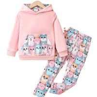 Children Girl Cartoon Cat Long Sleeve Trousers Suit