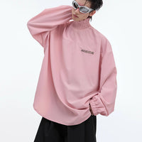 High Collar Pleated Lace Solid Color Shirt Simple