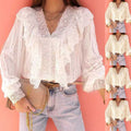 Women's Lace V-neck Patchwork Ruffled Shirt