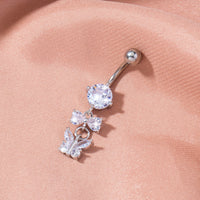 Ladies Temperament Simple Bow Zircon Belly Button Ring