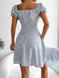 Women   Casual Bell Sleeve Drawstring Tie Flowy Floral Print Dress