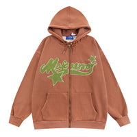 Letter Flocking Embroidery Hooded Cardigan Sweater