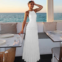Summer Fashion Backless Halter Pleated Dress