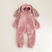 Baby Girl Bunny Jumpsuit Lazy Zipper Newborn Hooded Pajamas