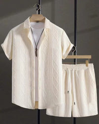 Jacquard Black And White Solid Color Suit Short Sleeve
