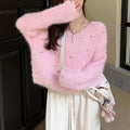 Women's Heavy Industry Beaded Loose Red New Year Pullover Sweater