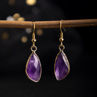 Natural Crystal Drop Earrings With Amethyst And Gold-plated Edges