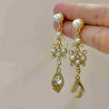 Baroque Vintage Court Style White Long Type Pearl Stud Earrings
