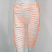 Women's Grid Drill See-Through Hip Short Skirt