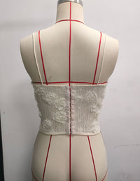 3D Floral Embroidered Steel Ring Fishbone Suspender Strap