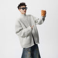 Heavyweight Stand Collar Double Zip-up Solid Color Sweater For Men