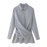Fashion Loose Striped Lace-up Multi-color Long Sleeve Shirt