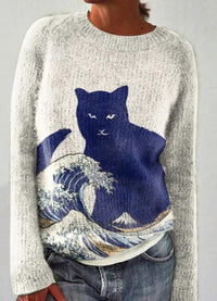 In Stock 3D-printed Womens Crew-neck Soft-touch Sweater