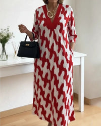 Womens V-neck Printed Dress Loose Fit For Comfort And Ease