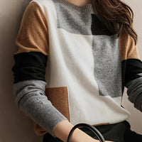 Color Contrast Soft Glutinous Long Sleeve Loose Slimming Women's Knitted Sweater