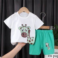 Two-piece Cotton T-shirt With Short Sleeves For Boys And Girls