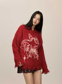 Butterfly Jacquard Mink-like Wool Christmas New Year Sweater