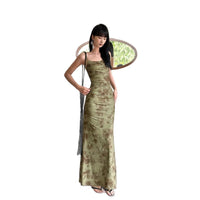 Chinese-style Green Mesh Floral Slip Dress For Women
