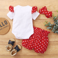 Children's Love Short Sleeves And Dots Headscarf Pajamas