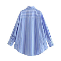 Plus Size Loose Casual Mid-length Short Front And Long Back Striped Shirt