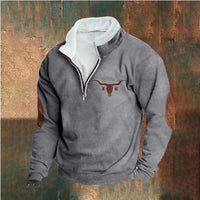 Retro Patchwork Half Cardigan Men's Long-sleeved Sweater