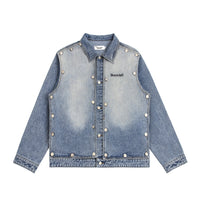 High Street Design Wash Spray Painting Bright White Polo Collar Jacket