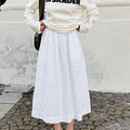 White Cotton Linen A- Line Skirt Loose High Waist Half-length