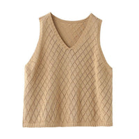Womens Retro Loose-Neck Hollow-Out Knitted Vest