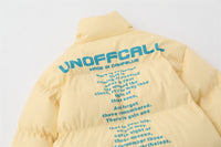 English Letters Printed Street Stand Collar Two-way Loose Zip Cotton-padded Coat