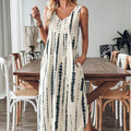All Over Print Sleeveless V Neck Split Dress