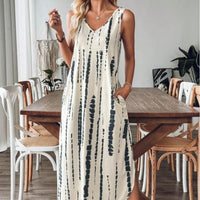 All Over Print Sleeveless V Neck Split Dress